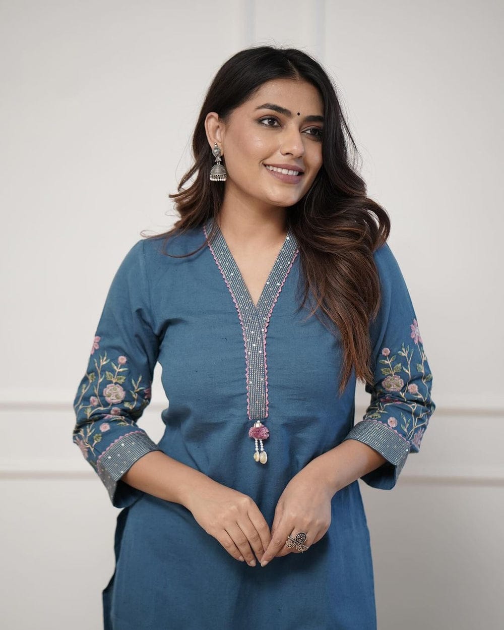 Women's Premium Cotton Slub Embroidered Kurta Pant Set