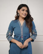 Women's Premium Cotton Slub Embroidered Kurta Pant Set