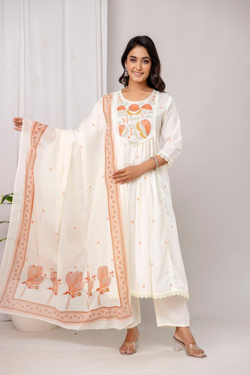 Premium Cotton Anarkali with Printed Dupatta