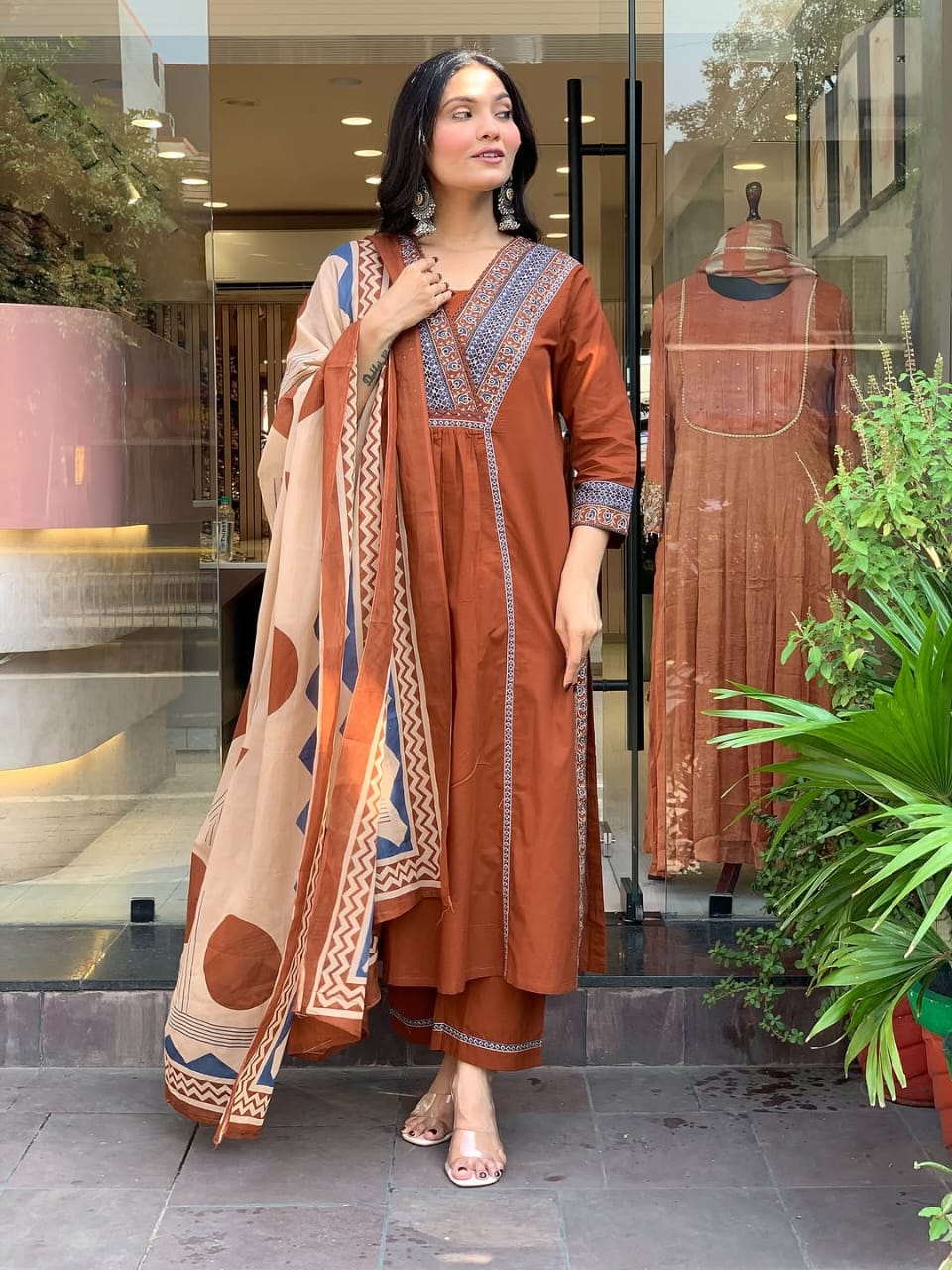 Women's Premium Cotton Embroidered Straight Kurta Set with Pants & Printed Dupatta