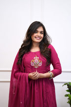 Women's Premium Cotton Embroidered A-Line Kurta Set with Dupatta