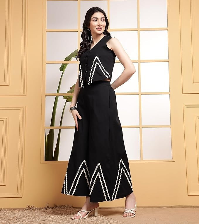 Women's Cotton Co-ord Set with Wide-Leg Pants