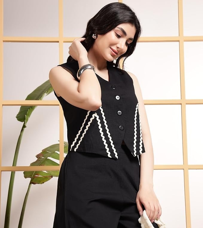 Women's Cotton Co-ord Set with Wide-Leg Pants