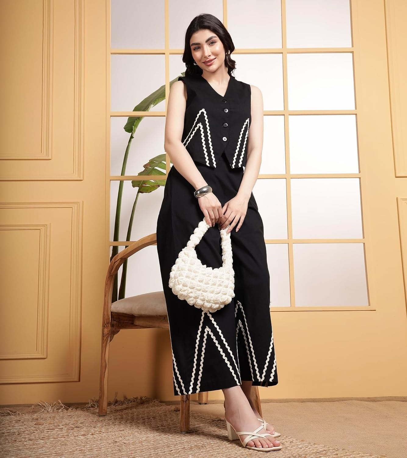 Women's Cotton Co-ord Set with Wide-Leg Pants