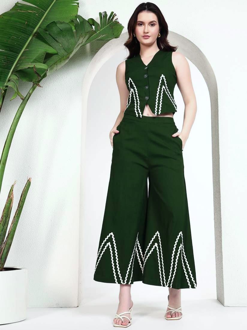 Women's Cotton Co-ord Set with Wide-Leg Pants