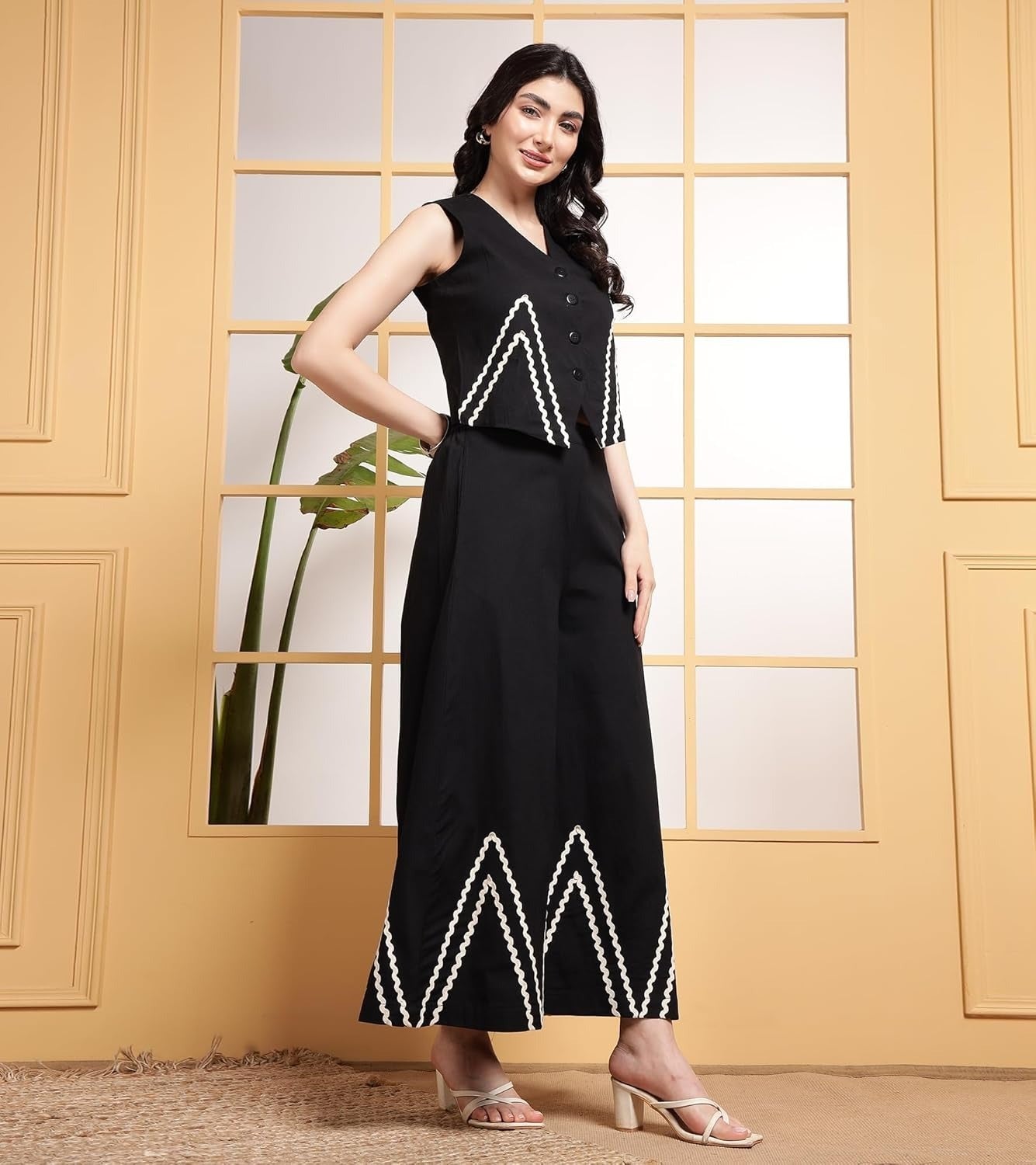 Women's Cotton Co-ord Set with Wide-Leg Pants