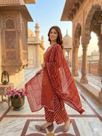 Rust Brown Printed Cotton Kurta Set with Dupatta