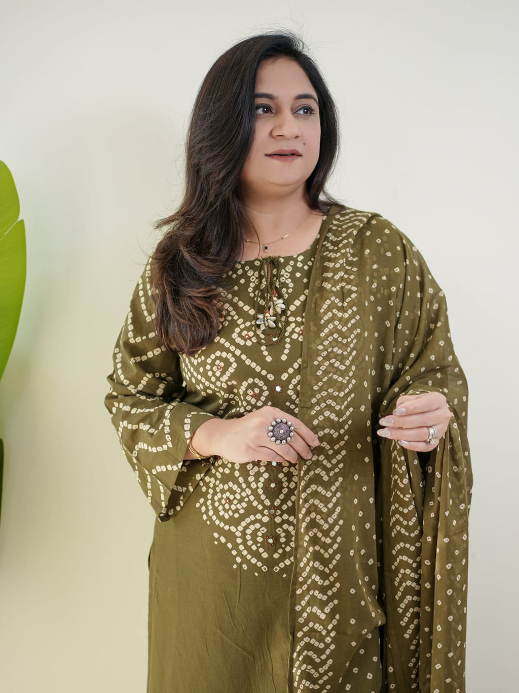 Women's Premium Cotton Bandhani Print Kurta Set with Cotton Dupatta