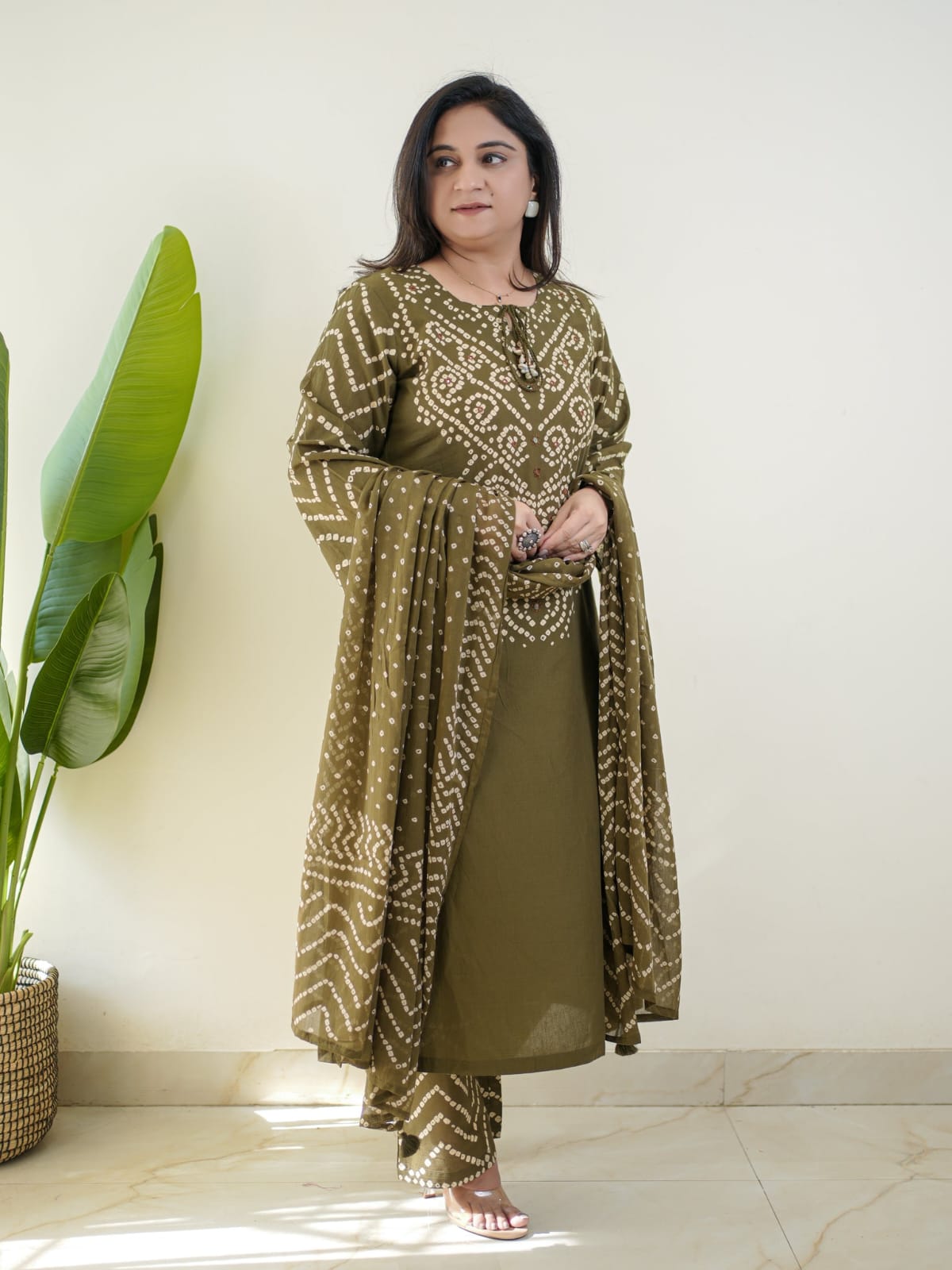 Women's Premium Cotton Bandhani Print Kurta Set with Cotton Dupatta