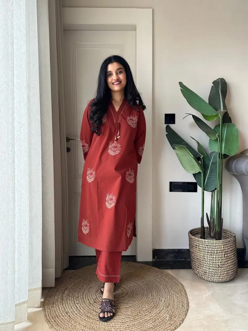 Women's Pure Cotton Embroidered Cord Set