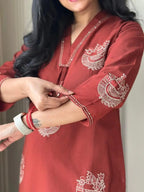 Women's Pure Cotton Embroidered Cord Set