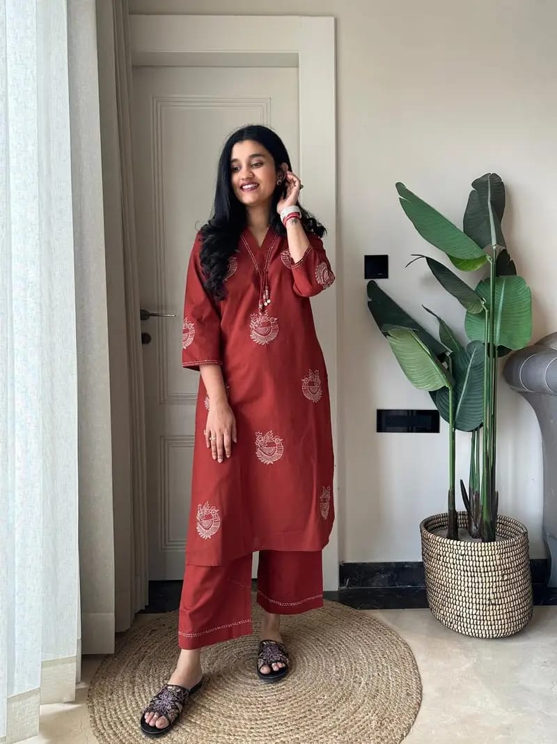 Women's Pure Cotton Embroidered Cord Set