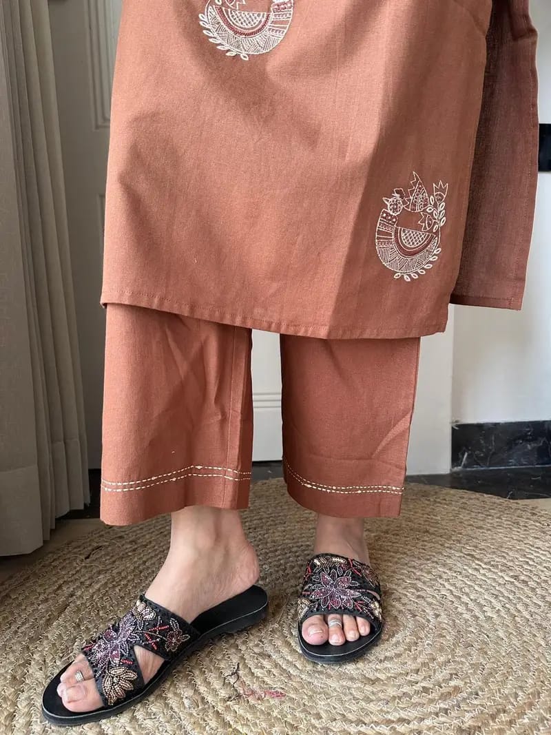 Women's Pure Cotton Embroidered Cord Set