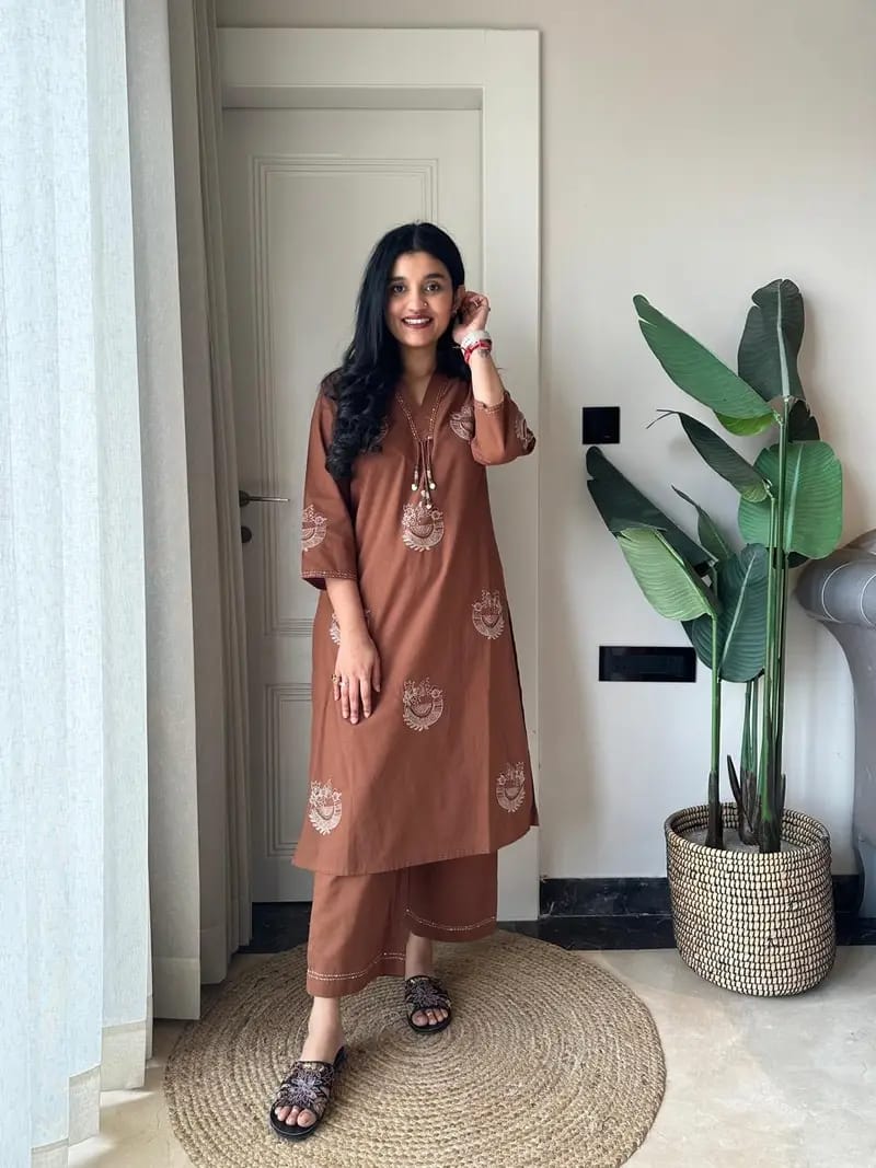 Women's Pure Cotton Embroidered Cord Set
