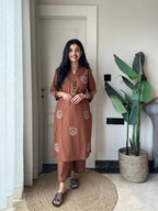 Women's Pure Cotton Embroidered Cord Set