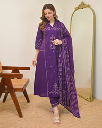 Traditional Printed Cotton Kurta Set with Dupatta