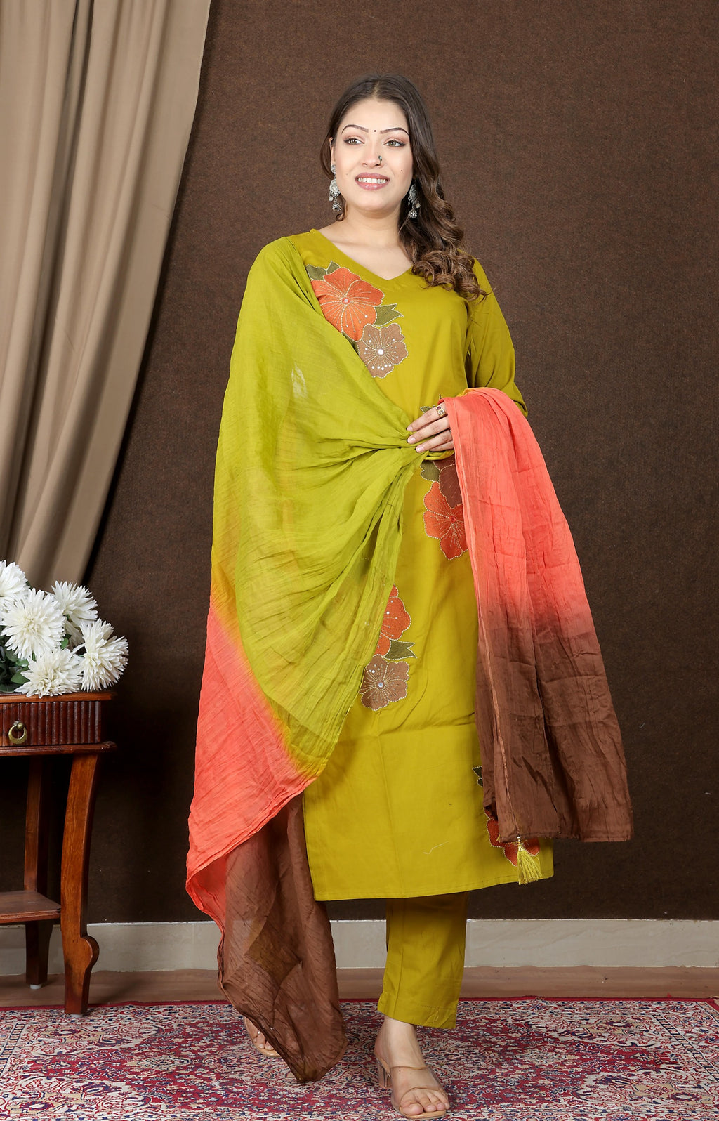 Women's Floral Embroidered Cotton Kurta Set