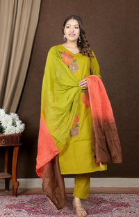 Women's Floral Embroidered Cotton Kurta Set