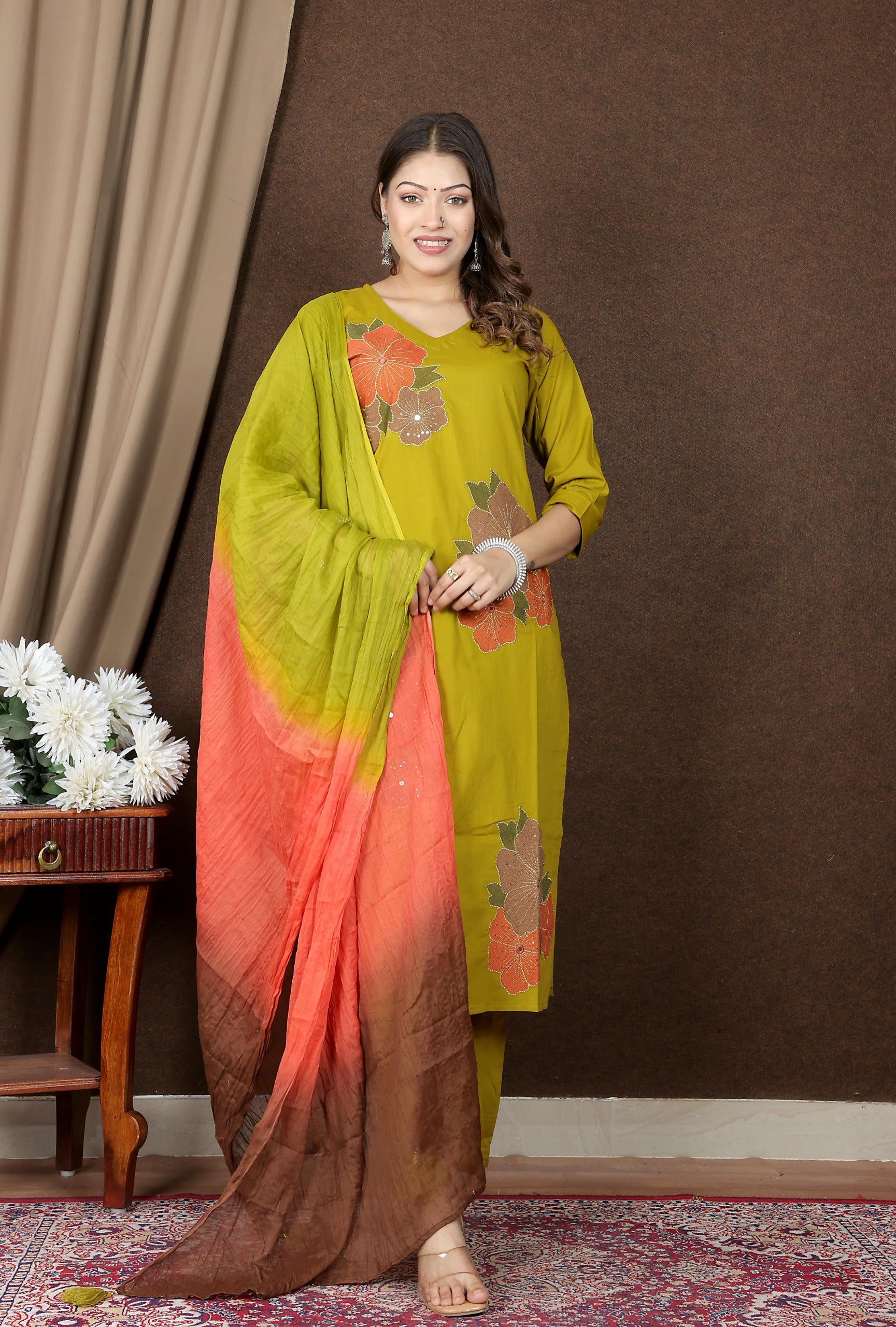 Women's Floral Embroidered Cotton Kurta Set