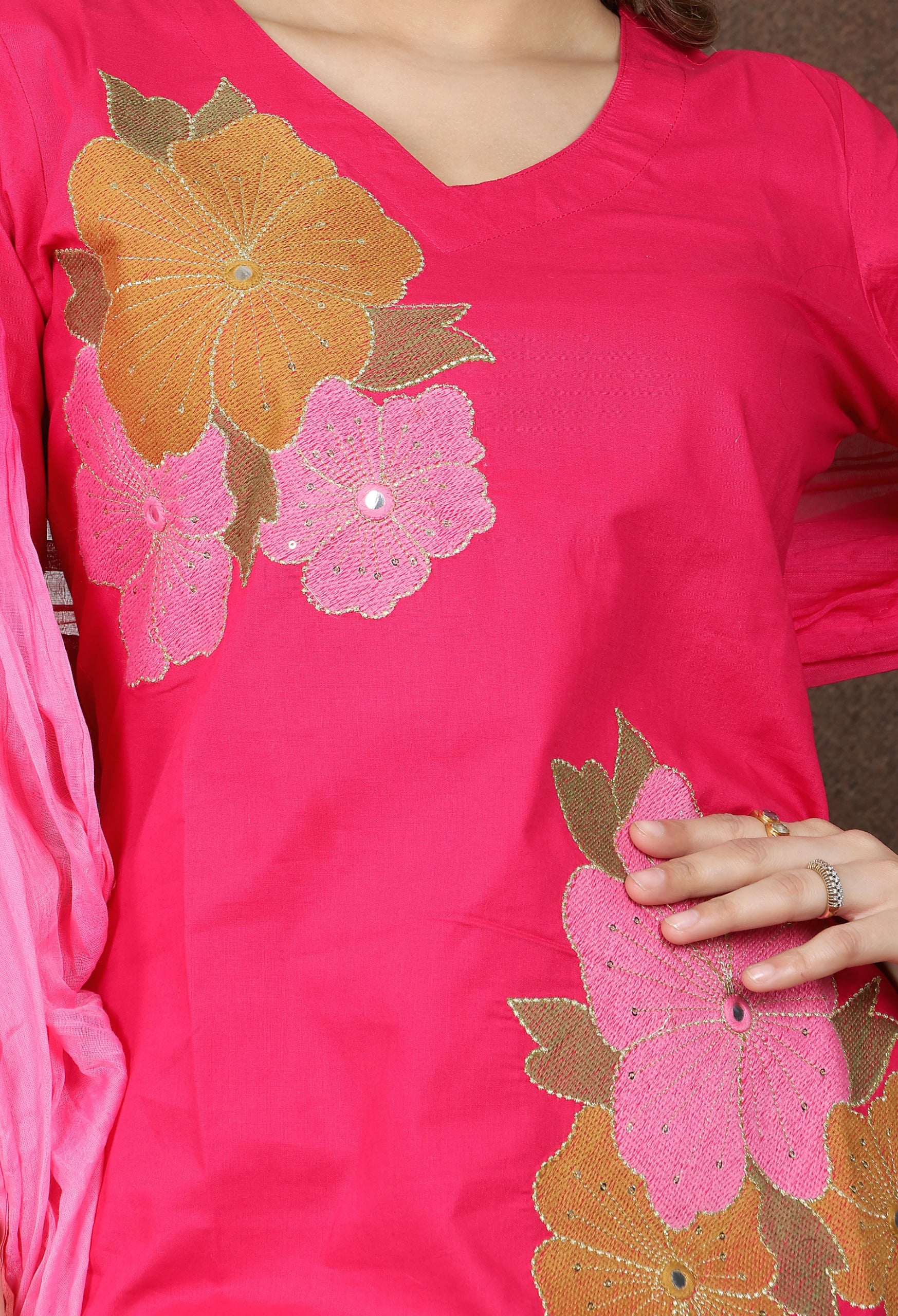 Women's Floral Embroidered Cotton Kurta Set