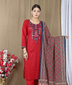 Women's Dabu Cotton Kurta Set with Printed Dupatta