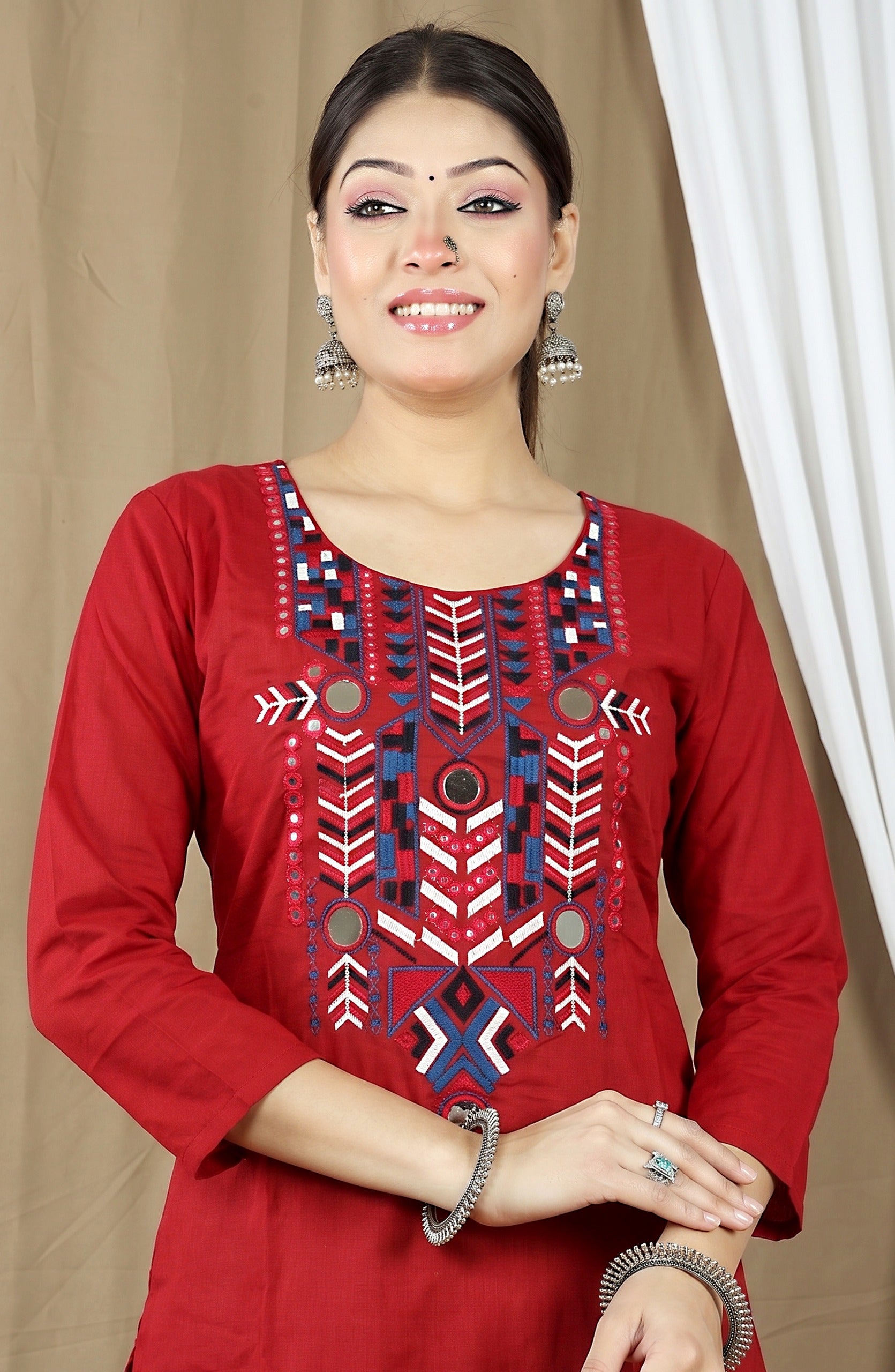 Women's Dabu Cotton Kurta Set with Printed Dupatta