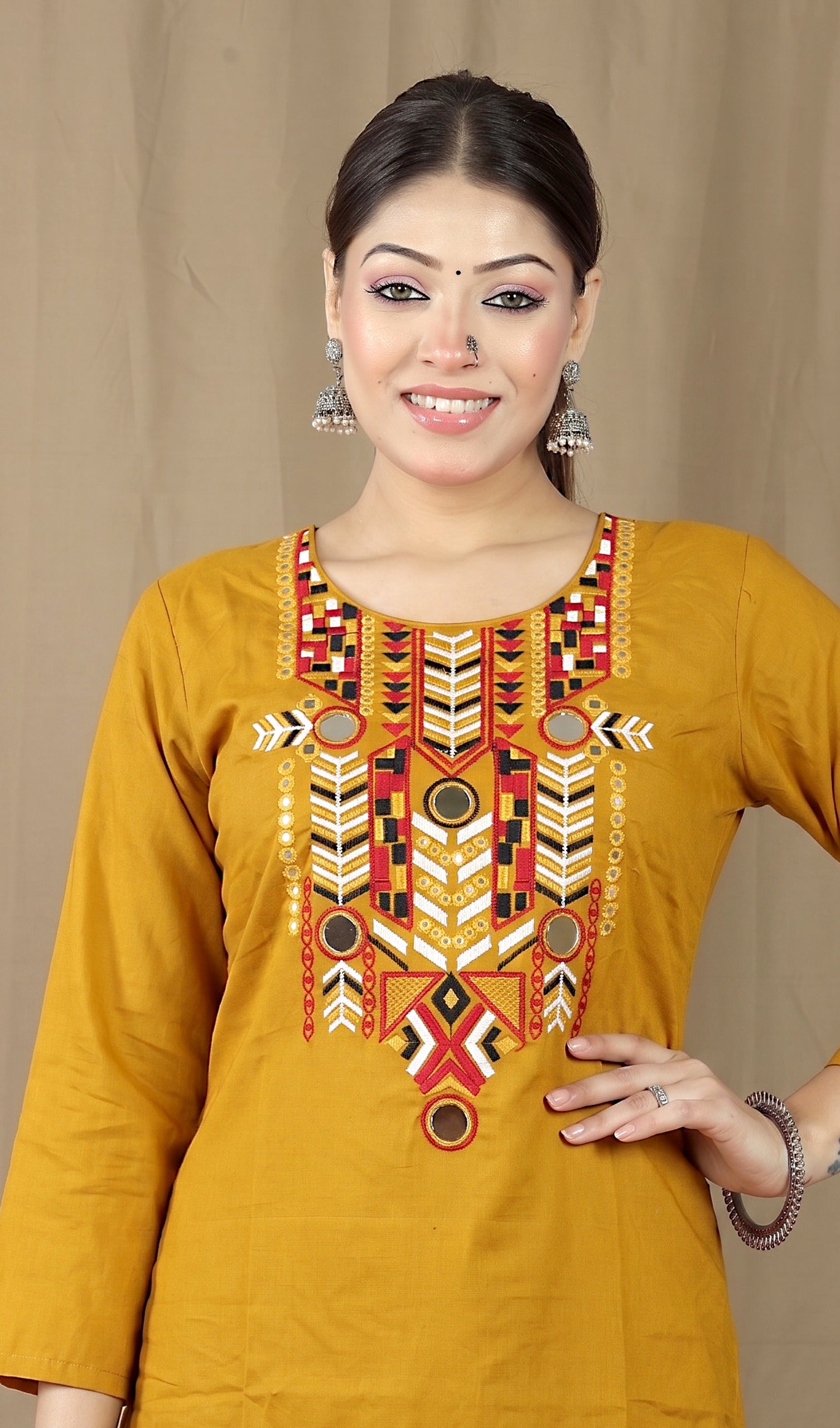 Women's Dabu Cotton Kurta Set with Printed Dupatta