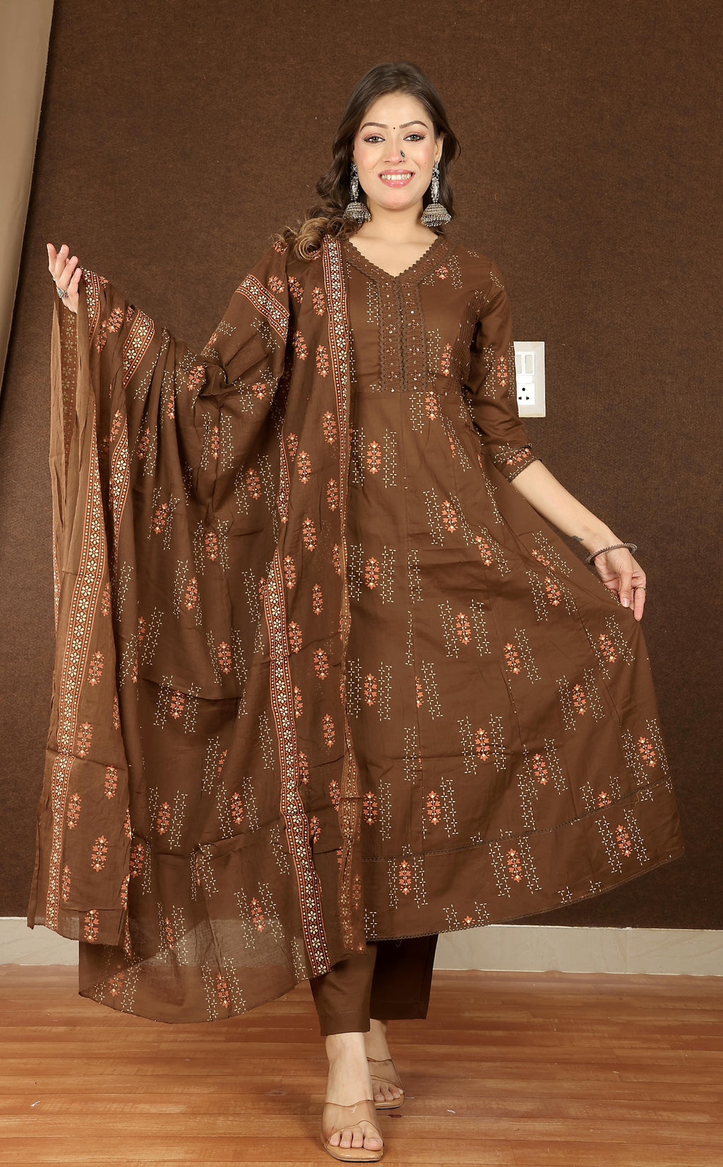 Women's Soft Cotton Anarkali Suit Set