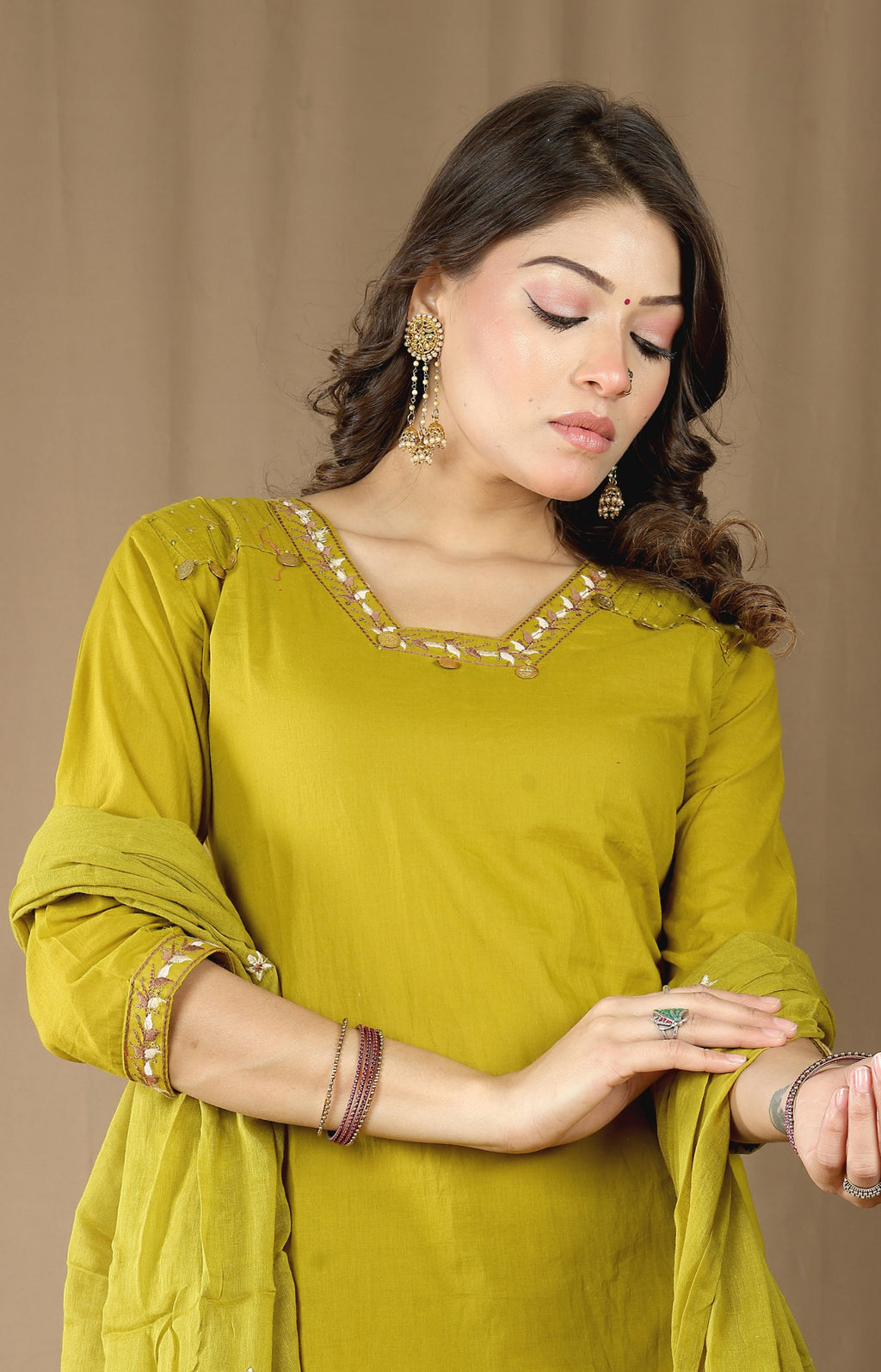 Women's Cotton Kurta Set with Embroidered Dupatta