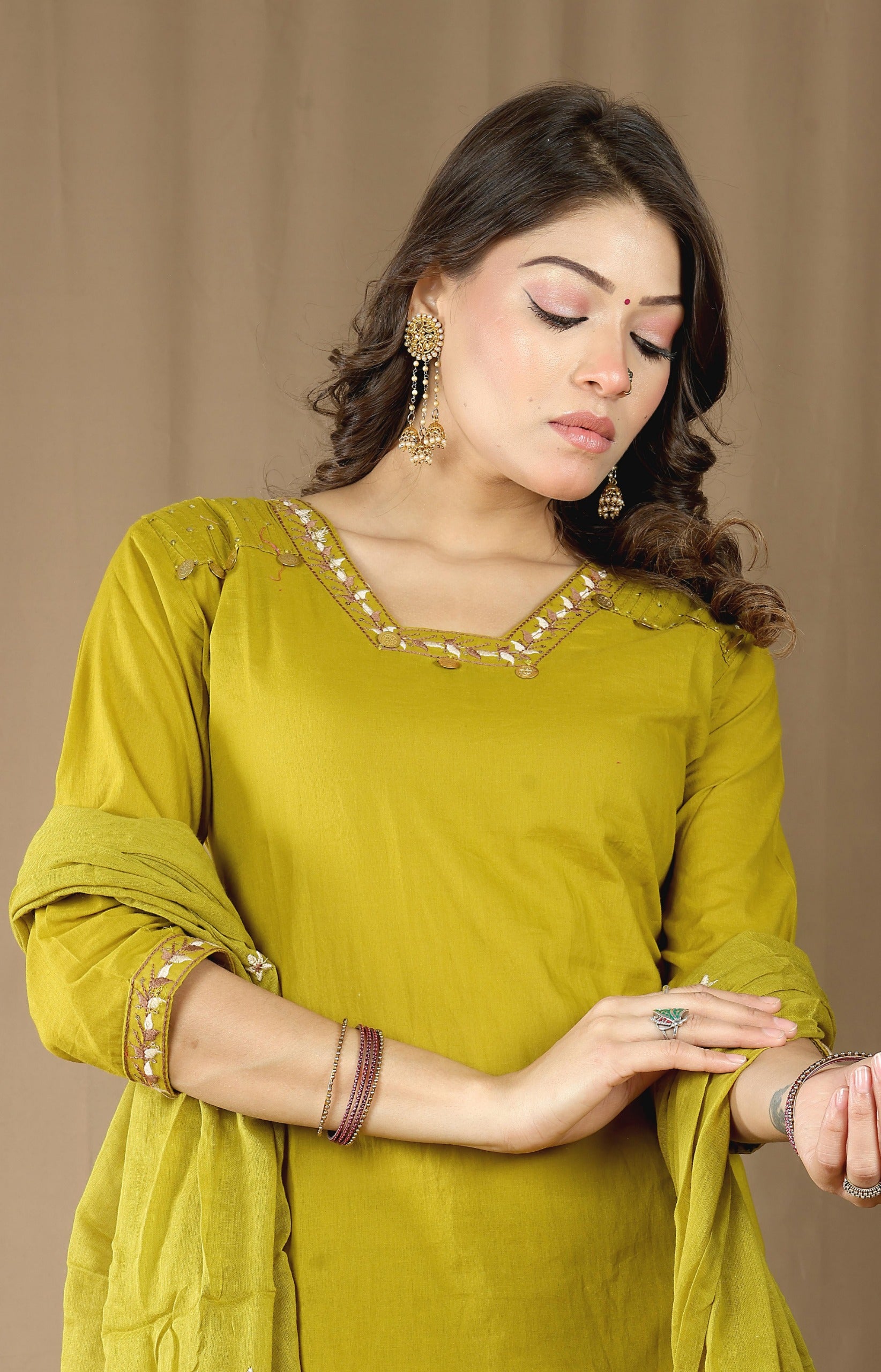 Women's Cotton Kurta Set with Embroidered Dupatta