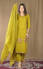 Women's Cotton Kurta Set with Embroidered Dupatta