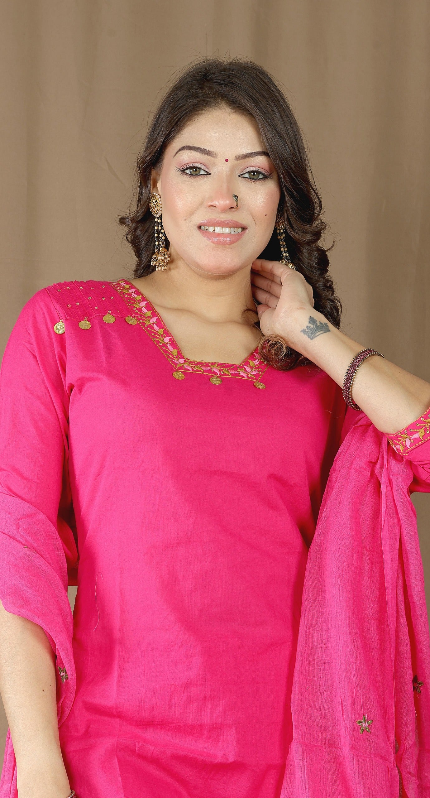 Women's Cotton Kurta Set with Embroidered Dupatta