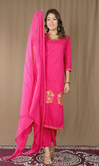 Women's Cotton Kurta Set with Embroidered Dupatta