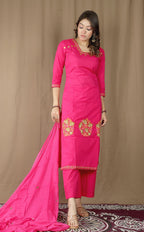 Women's Cotton Kurta Set with Embroidered Dupatta