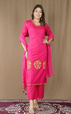 Women's Cotton Kurta Set with Embroidered Dupatta