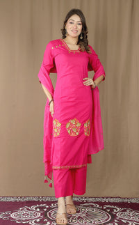 Women's Cotton Kurta Set with Embroidered Dupatta
