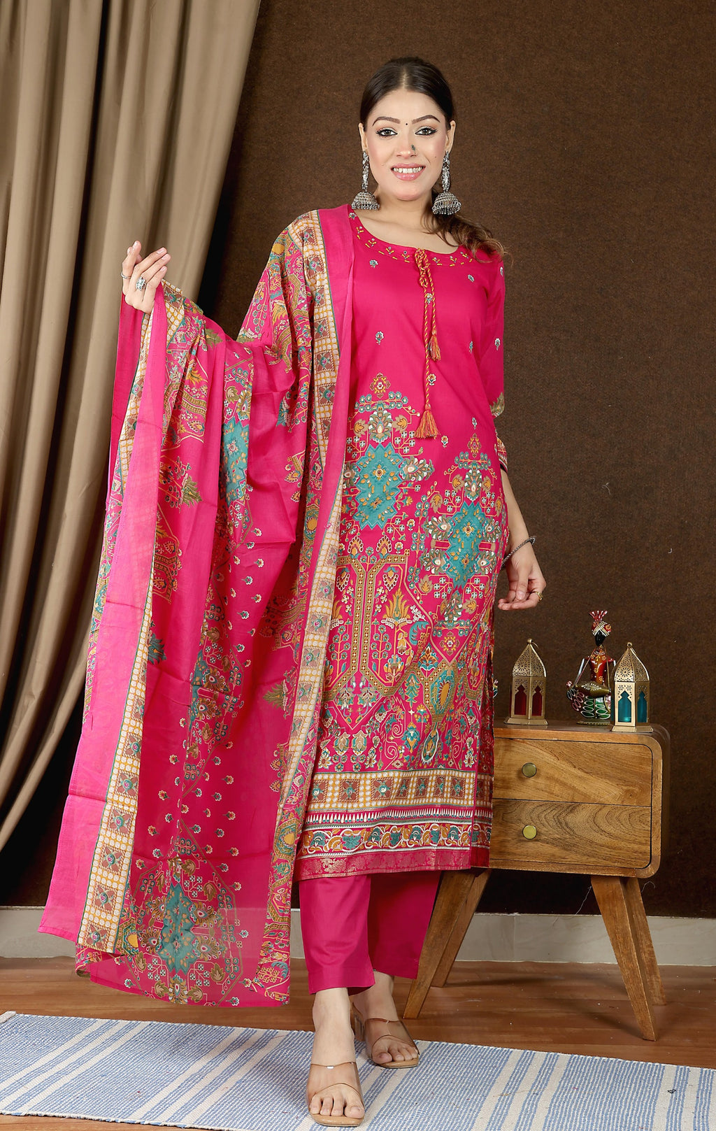 Women's Premium Cotton Printed Kurta Set with Pant & Dupatta