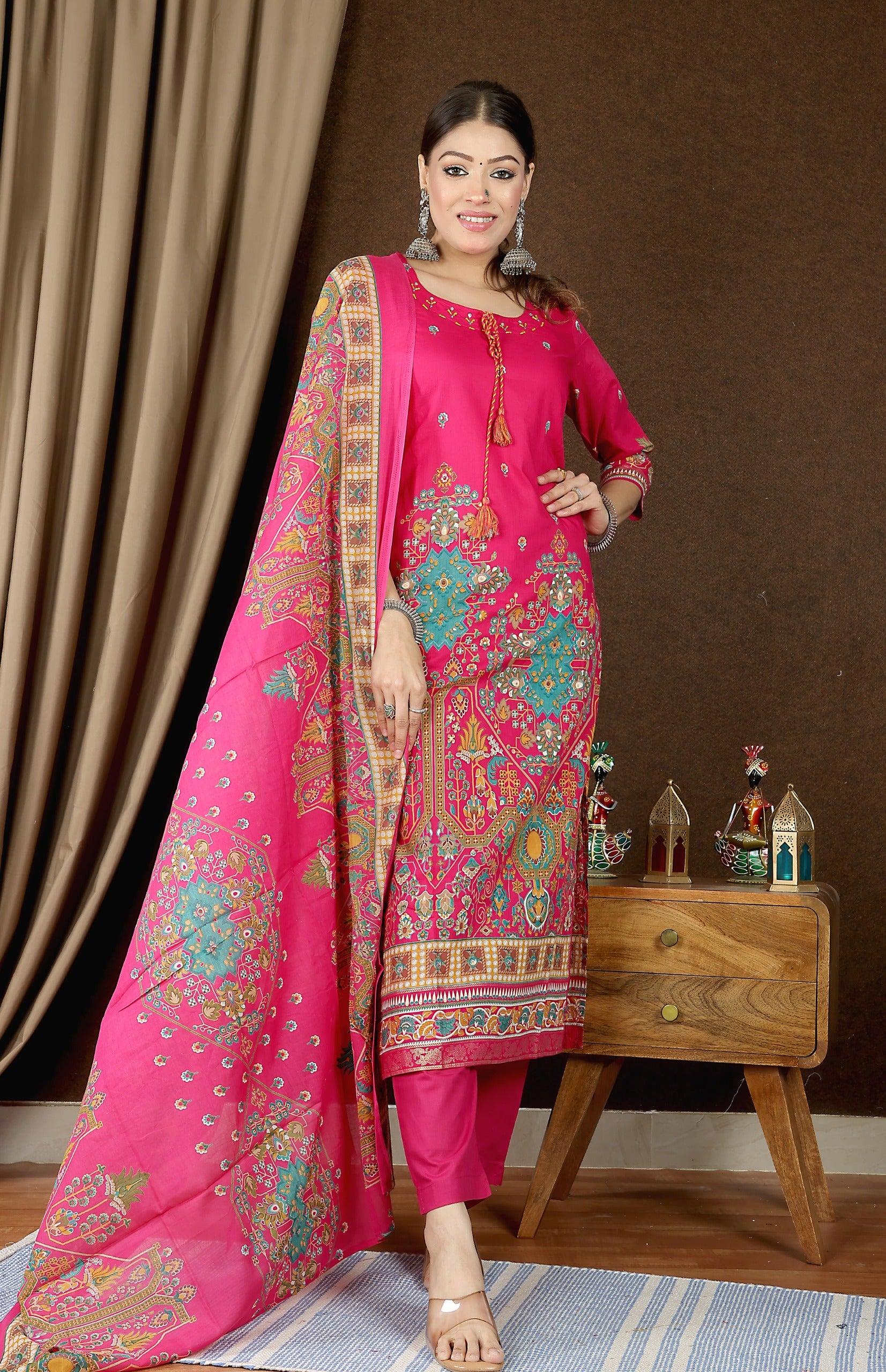 Women's Premium Cotton Printed Kurta Set with Pant & Dupatta