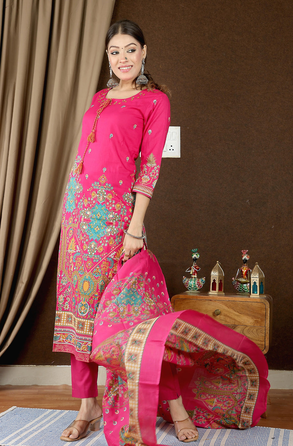 Women's Premium Cotton Printed Kurta Set with Pant & Dupatta