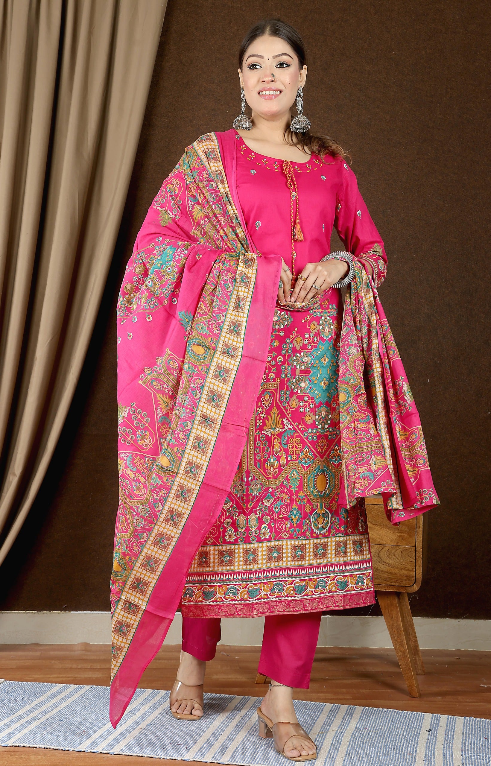Women's Premium Cotton Printed Kurta Set with Pant & Dupatta