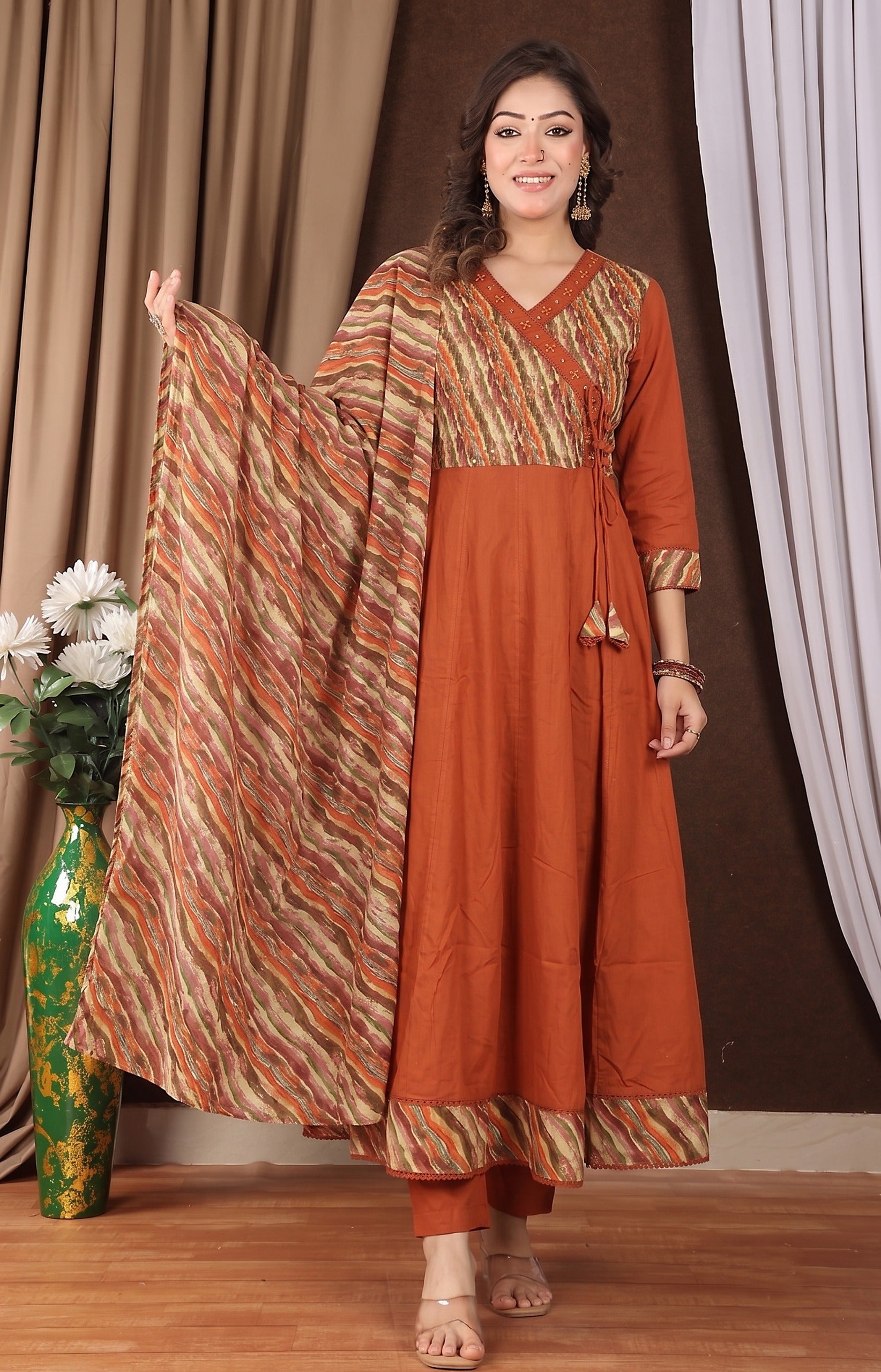 Women's Anarkali Kurta Set with Mulmul Dupatta