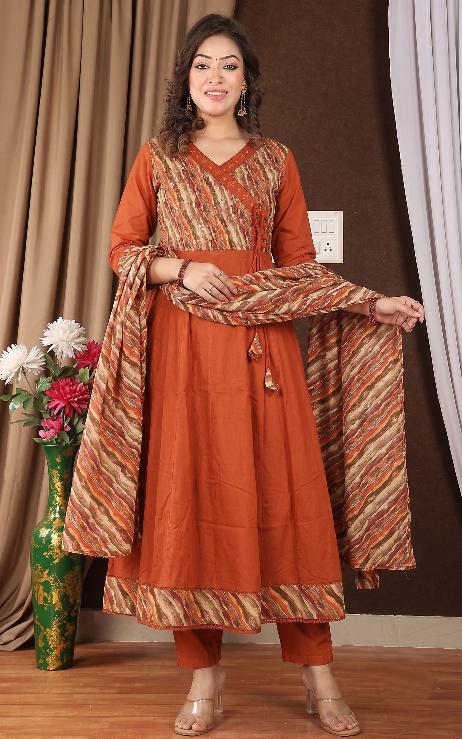 Women's Anarkali Kurta Set with Mulmul Dupatta