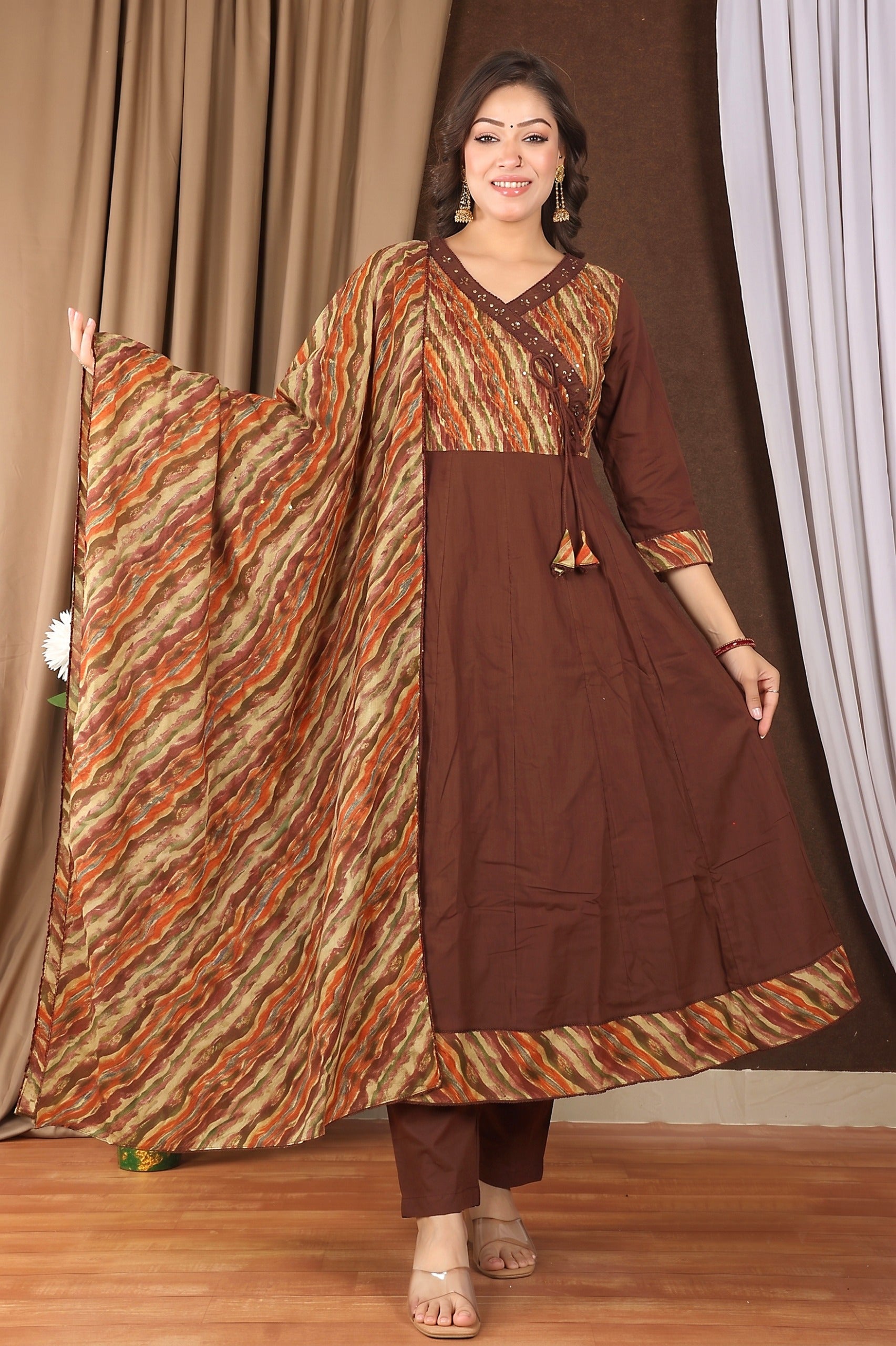 Women's Anarkali Kurta Set with Mulmul Dupatta