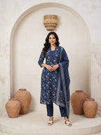 Women's Soft Cotton Kurta Set with Mulmul Dupatta