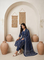 Women's Soft Cotton Kurta Set with Mulmul Dupatta