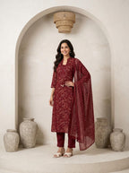 Women's Soft Cotton Kurta Set with Mulmul Dupatta