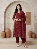 Women's Soft Cotton Kurta Set with Mulmul Dupatta
