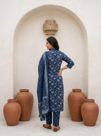 Women's Soft Cotton Kurta Set with Mulmul Dupatta