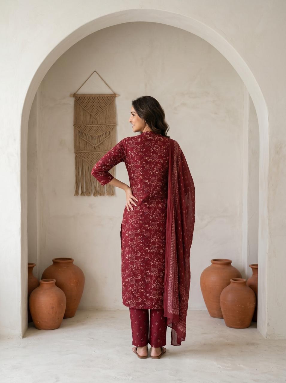 Women's Soft Cotton Kurta Set with Mulmul Dupatta