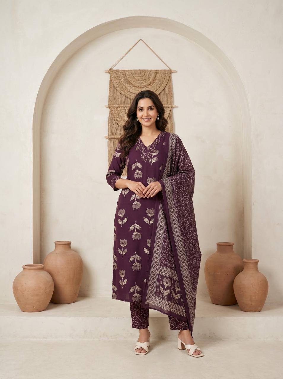 Premium Cotton Kurta Set with Mulmul Dupatta